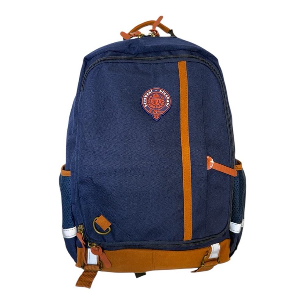 Blue & Tan Unisex Backpack Large School Travel Bag with Laptop Sleeve NEW
